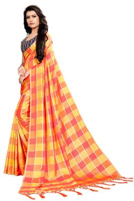 Orange woven poly silk saree with blouse 3