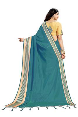 Green woven art silk saree with blouse 2