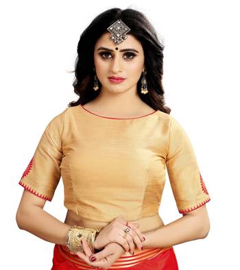 Red woven art silk saree with blouse 4