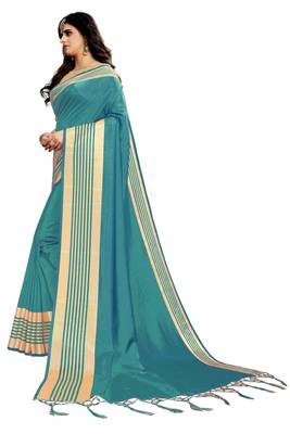 Green woven art silk saree with blouse 3