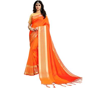Orange woven art silk saree with blouse 1