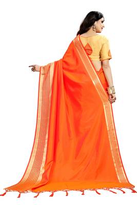 Orange woven art silk saree with blouse 2