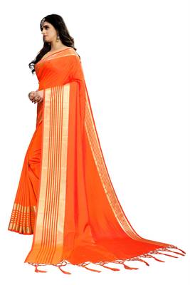 Orange woven art silk saree with blouse 3
