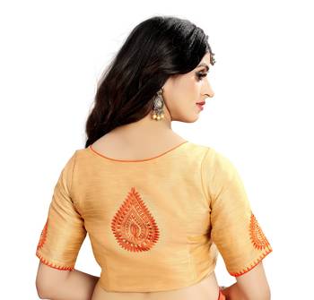 Orange woven art silk saree with blouse 4