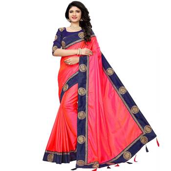 Pink woven art silk saree with blouse 1