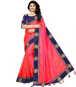 Pink woven art silk saree with blouse