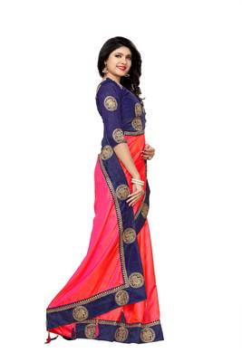 Pink woven art silk saree with blouse 3