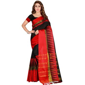 Black woven cotton silk saree with blouse 1