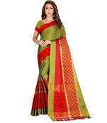 Mehendi woven cotton silk saree with blouse