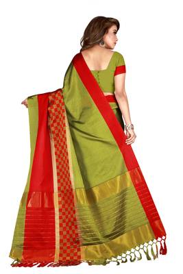 Mehendi woven cotton silk saree with blouse 2