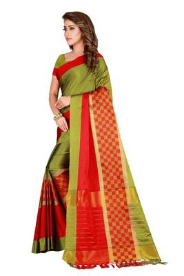 Mehendi woven cotton silk saree with blouse 3