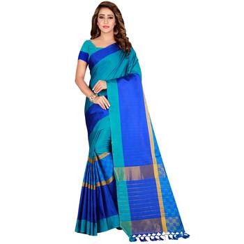 Blue woven cotton silk saree with blouse 1