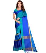 Blue woven cotton silk saree with blouse