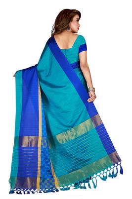 Blue woven cotton silk saree with blouse 2