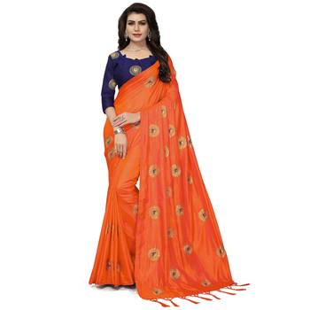 Orange embroidered art silk saree with blouse 1