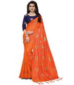 Orange embroidered art silk saree with blouse