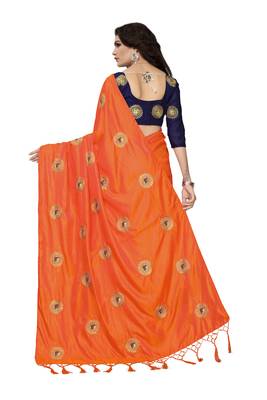 Orange embroidered art silk saree with blouse 2