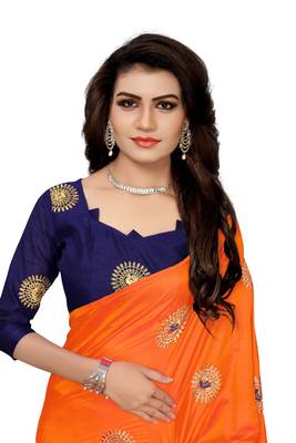 Orange embroidered art silk saree with blouse 5