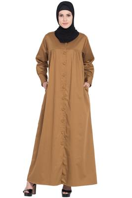Brown Plain Cotton Abaya 1