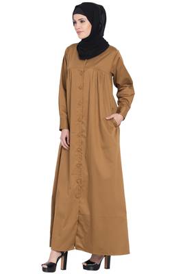 Brown Plain Cotton Abaya 2