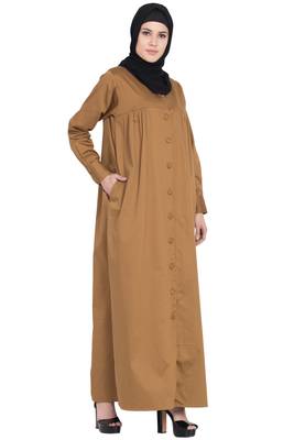 Brown Plain Cotton Abaya 3