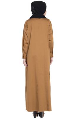 Brown Plain Cotton Abaya 4