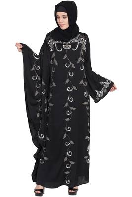 Black Embroidered Nida Abaya 1
