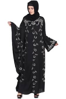 Black Embroidered Nida Abaya