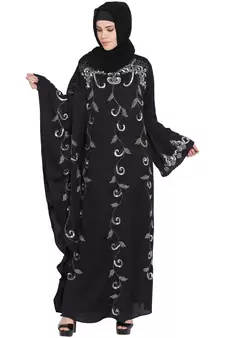 Black Embroidered Nida Abaya