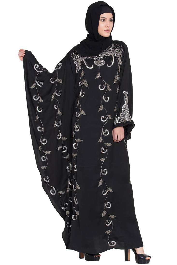 Black Embroidered Nida Abaya