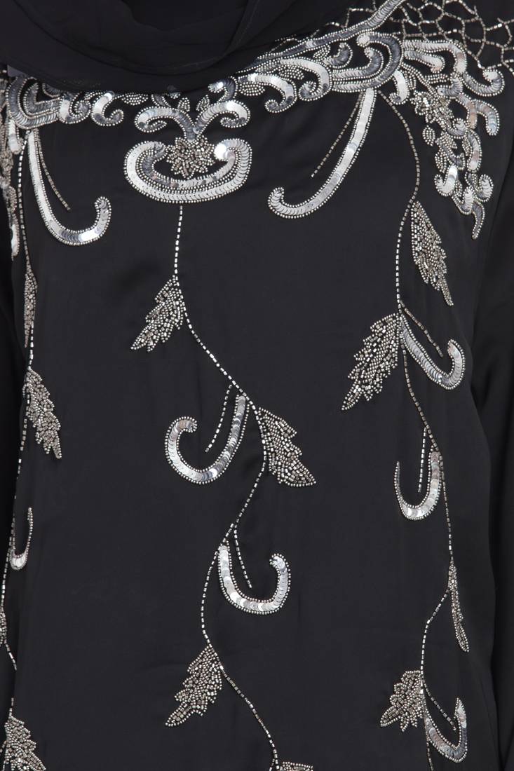 Black Embroidered Nida Abaya