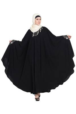 Black Embroidered Crepe Abaya 1