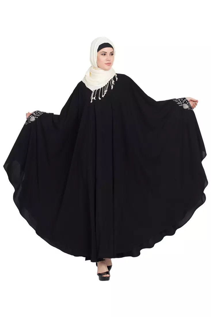 Black Embroidered Crepe Abaya