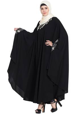 Black Embroidered Crepe Abaya 2