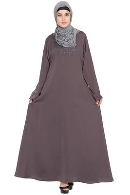 Brown Embroidered Nida Abaya 1