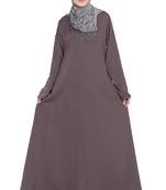 Brown Embroidered Nida Abaya