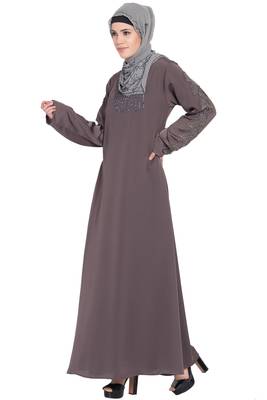 Brown Embroidered Nida Abaya 2