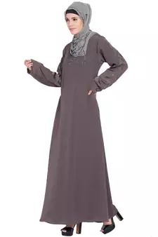 Brown Embroidered Nida Abaya