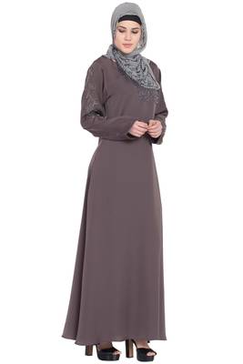 Brown Embroidered Nida Abaya 3