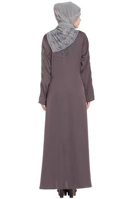 Brown Embroidered Nida Abaya 4