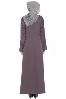 Brown Embroidered Nida Abaya