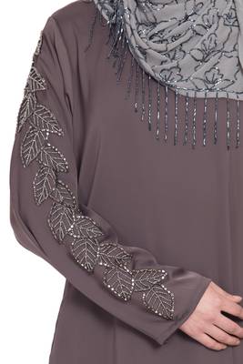 Brown Embroidered Nida Abaya 5