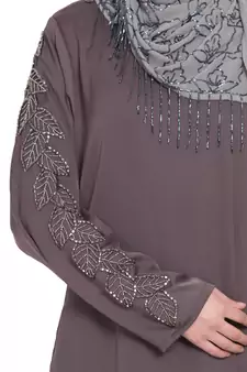 Brown Embroidered Nida Abaya