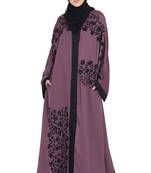 Purple Embroidered Nida Abaya