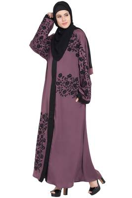 Purple Embroidered Nida Abaya 2