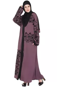 Purple Embroidered Nida Abaya