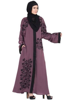 Purple Embroidered Nida Abaya 3