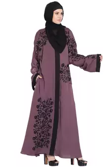 Purple Embroidered Nida Abaya