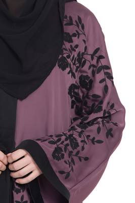 Purple Embroidered Nida Abaya 4