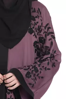 Purple Embroidered Nida Abaya